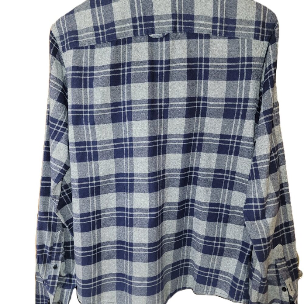 Nordstrom Men's Shop Slim Fit Flannel Long Sleeve Shirt Medium Blue / Grey Plaid - Picture 2 of 15